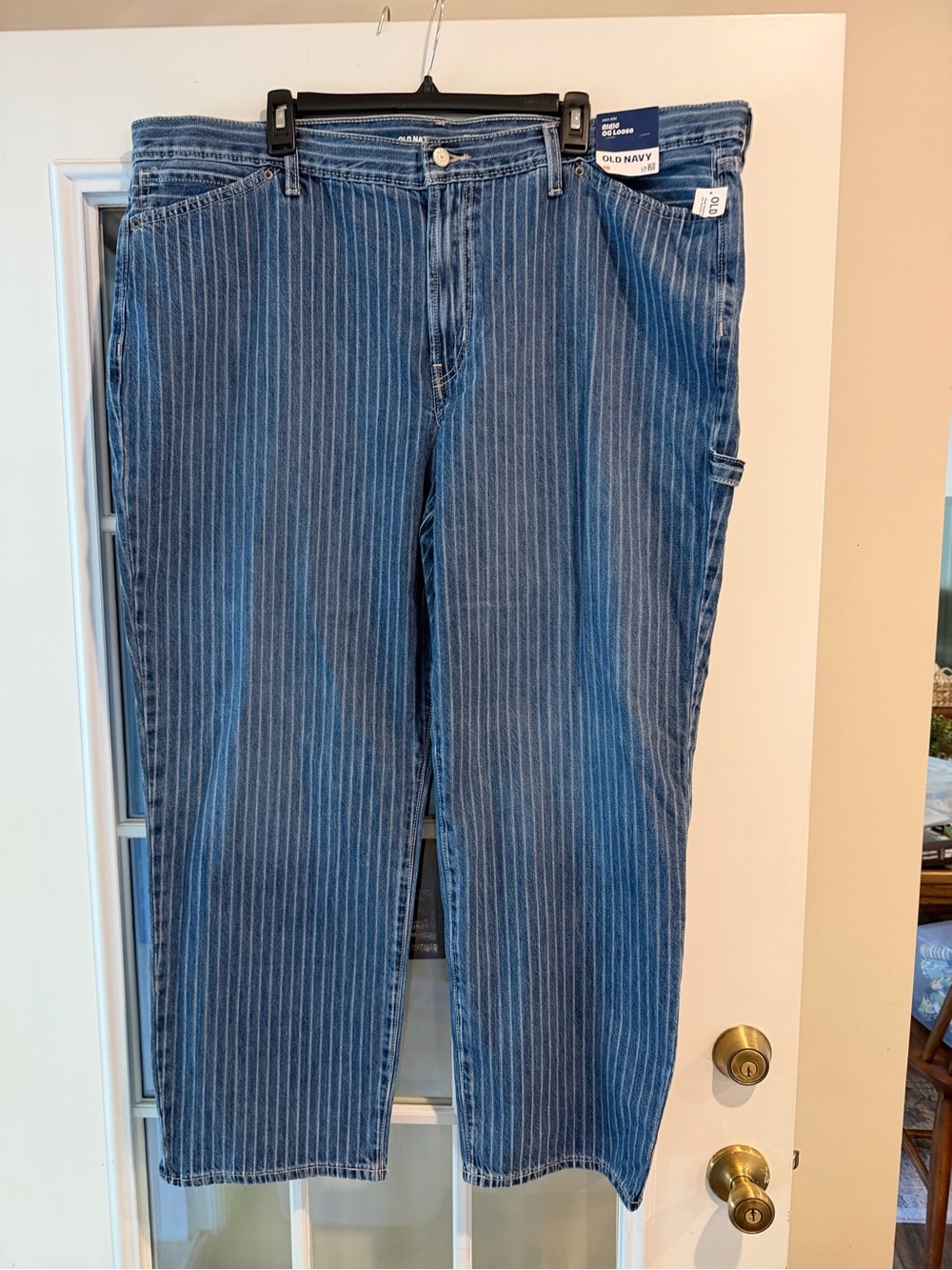 NEW Old Navy Women's Blue Pinstripe Carpenter Jeans sz 20 high rise